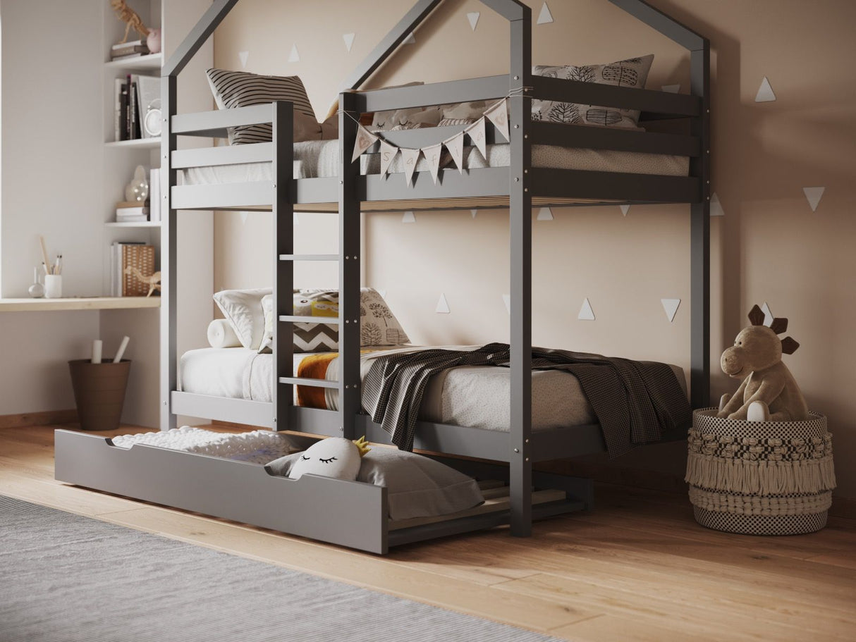 Flair Nest Wooden House Bunk Bed Grey