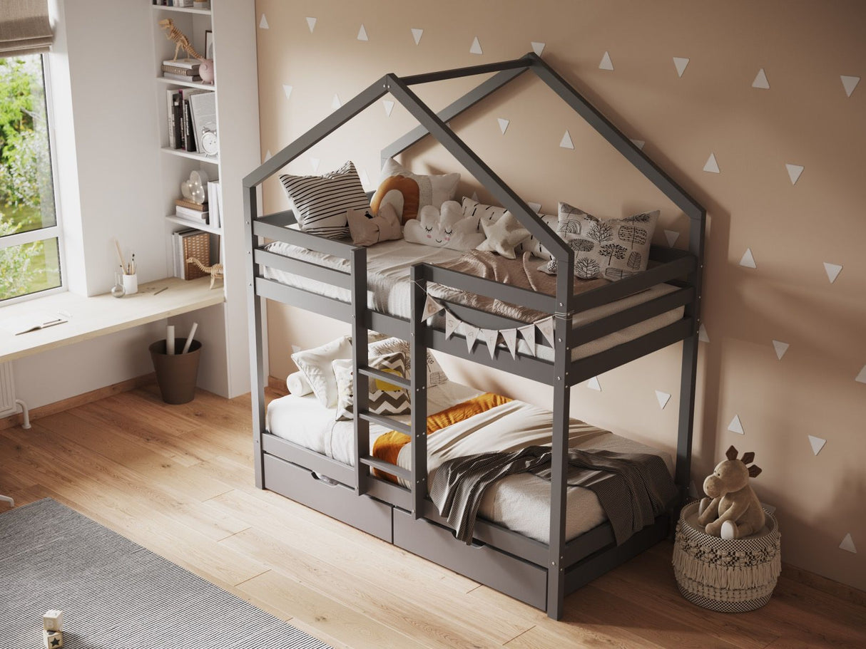 Flair Nest Wooden House Bunk Bed Grey