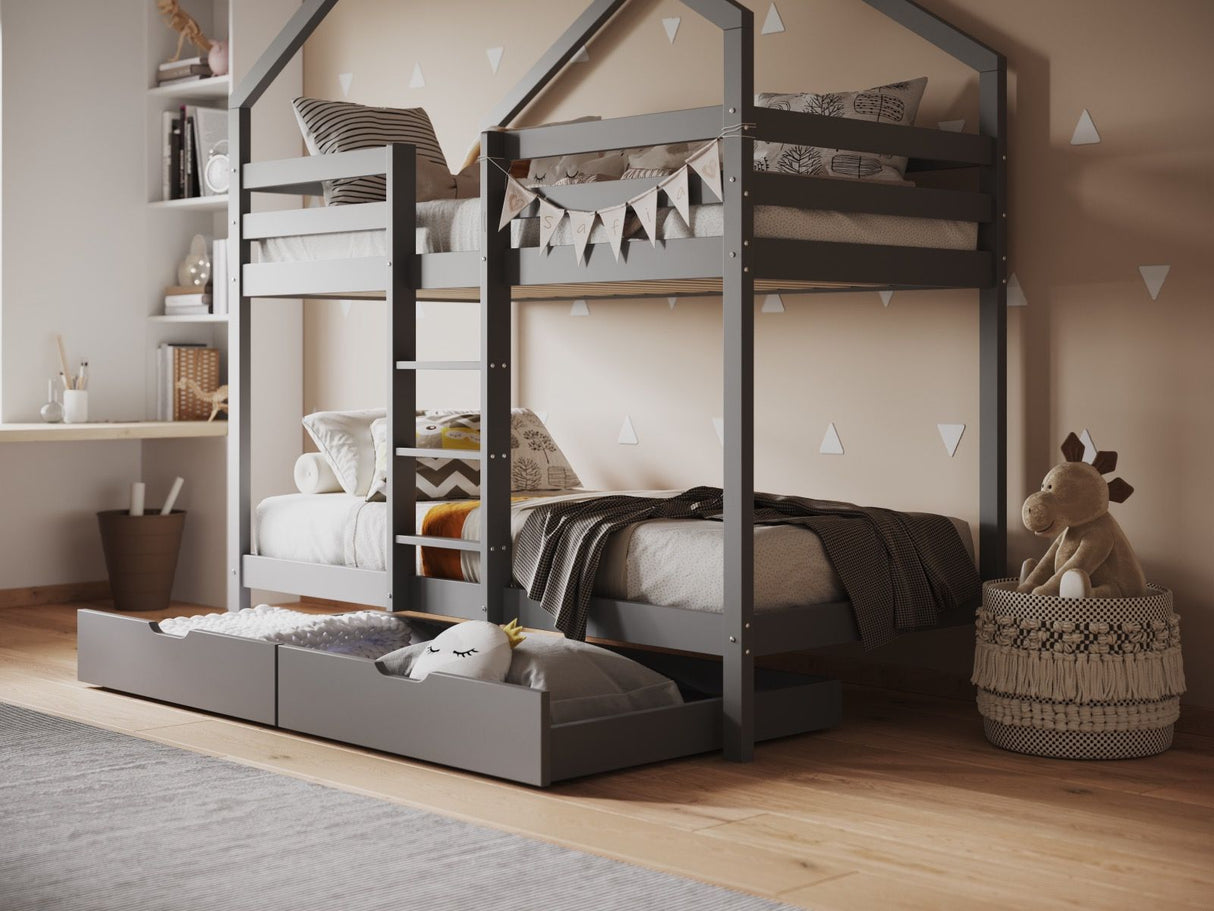 Flair Nest Wooden House Bunk Bed Grey