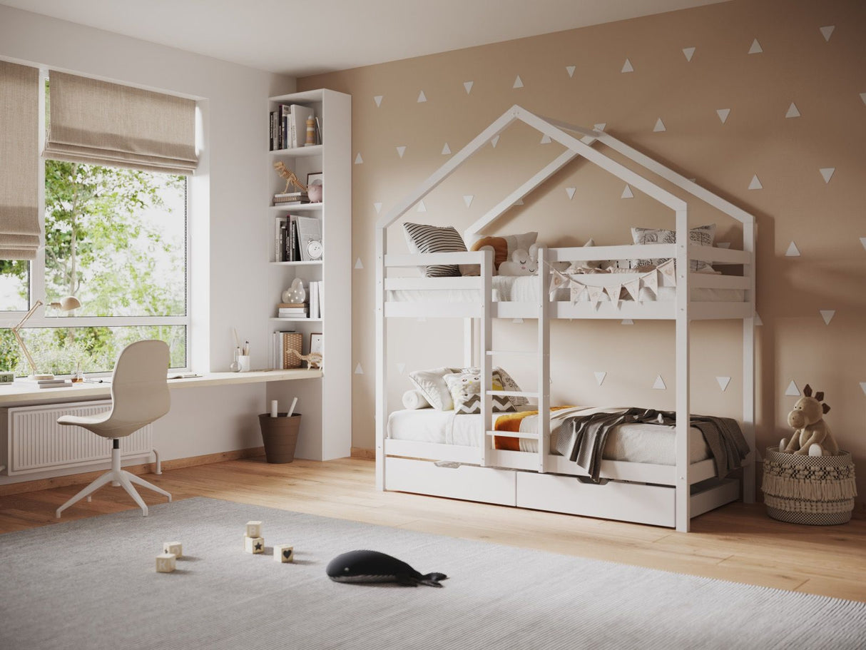 Flair Nest Wooden House Bunk Bed White