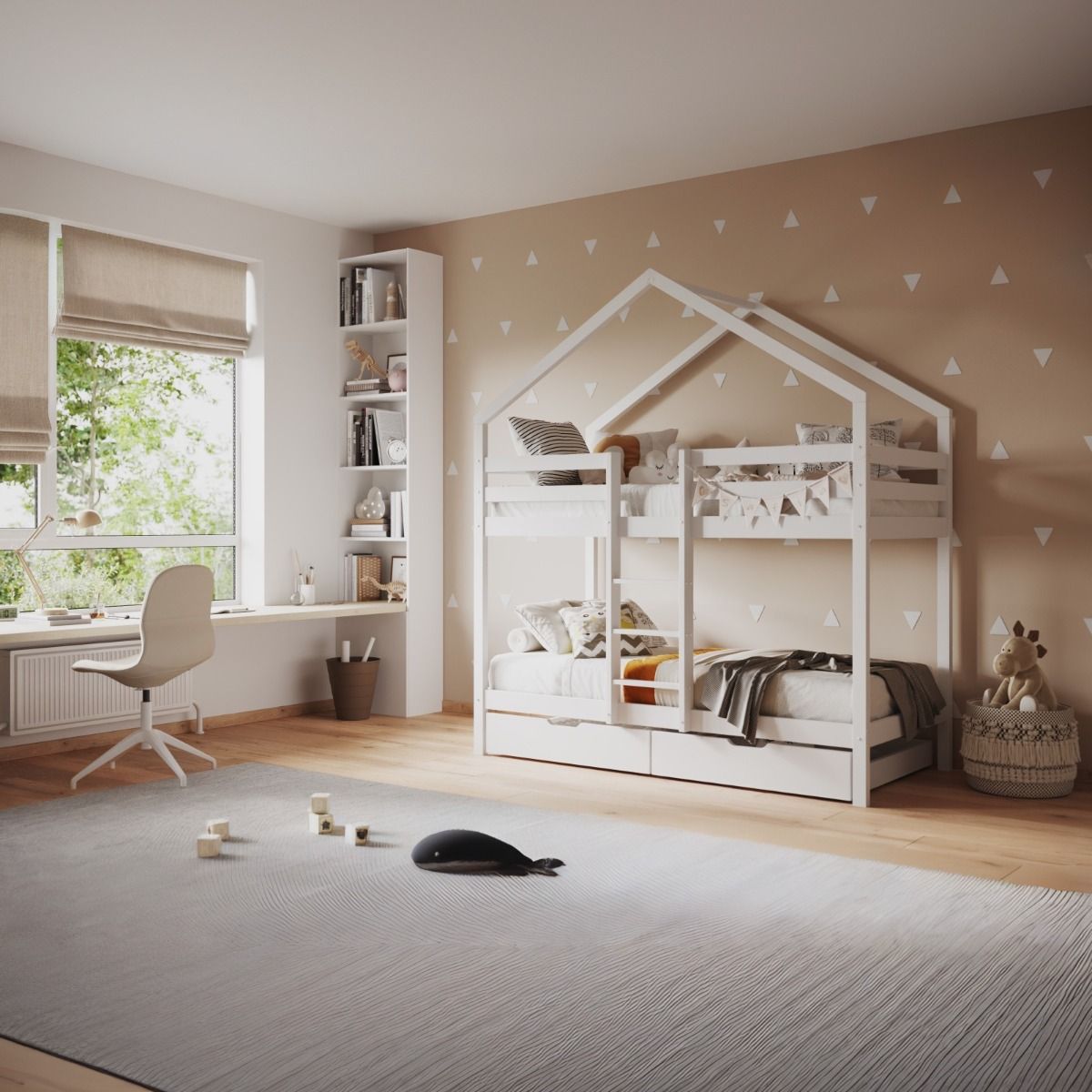 Flair Nest Wooden House Bunk Bed White