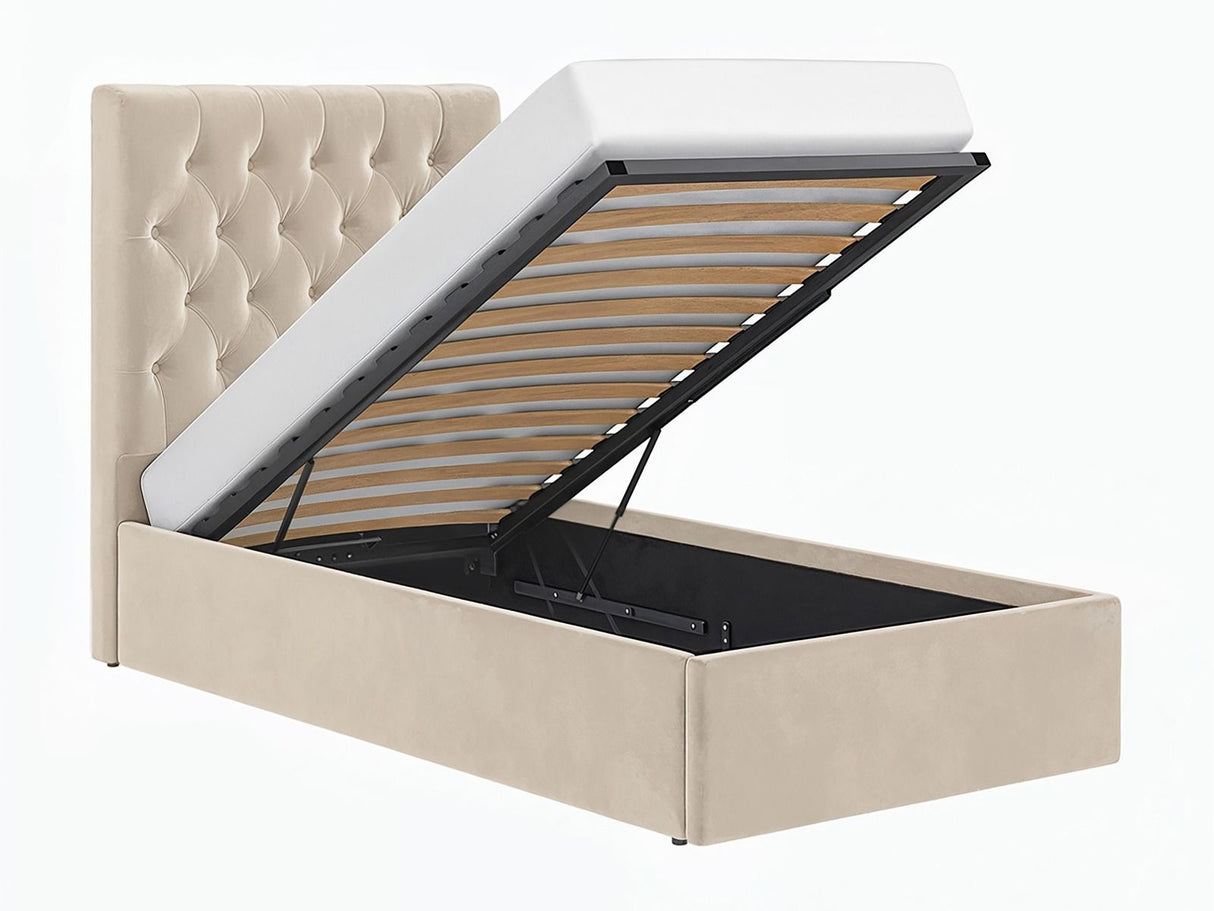Flair Milan Single Velvet Ottoman Bed-Beige