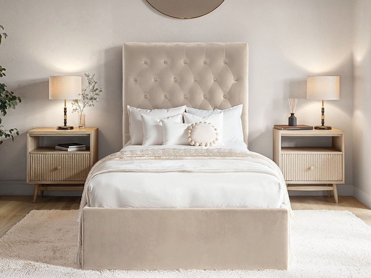 Flair Milan Single Velvet Ottoman Bed-Beige