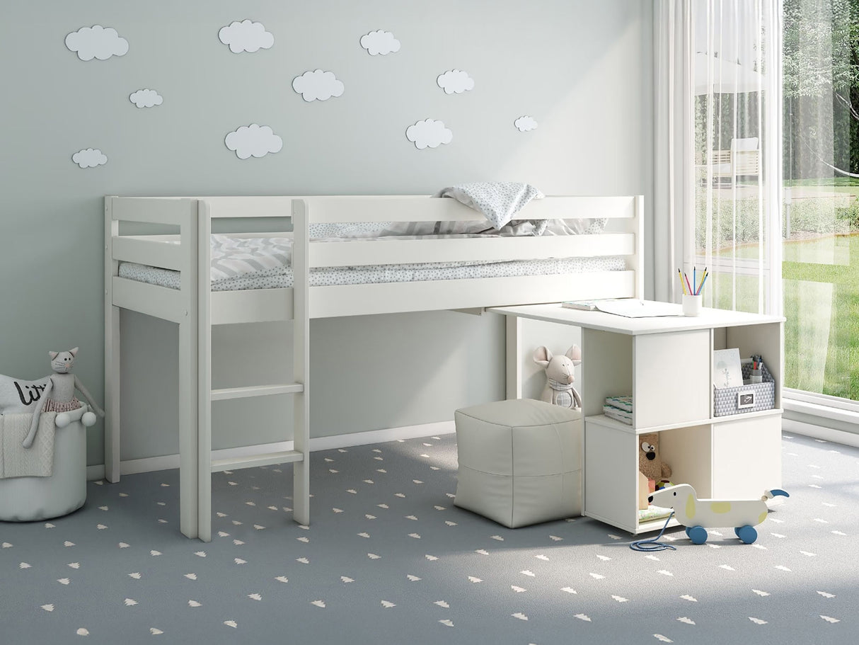 Noomi Nora Solid Wood Mid Sleeper Workstation (FSC-Certified)-White
