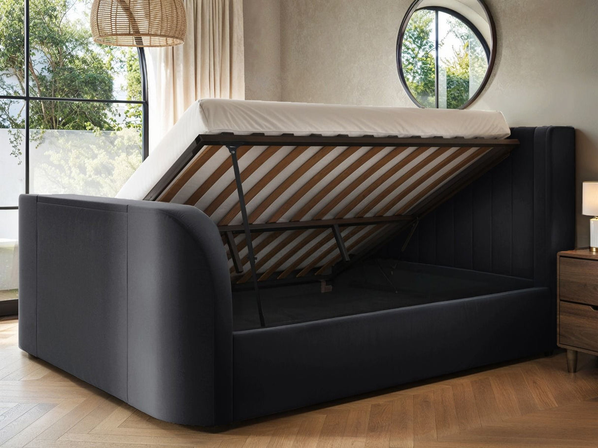 Flair Fallon TV Side Lift Ottoman Bed Charcoal Velvet SuperKing