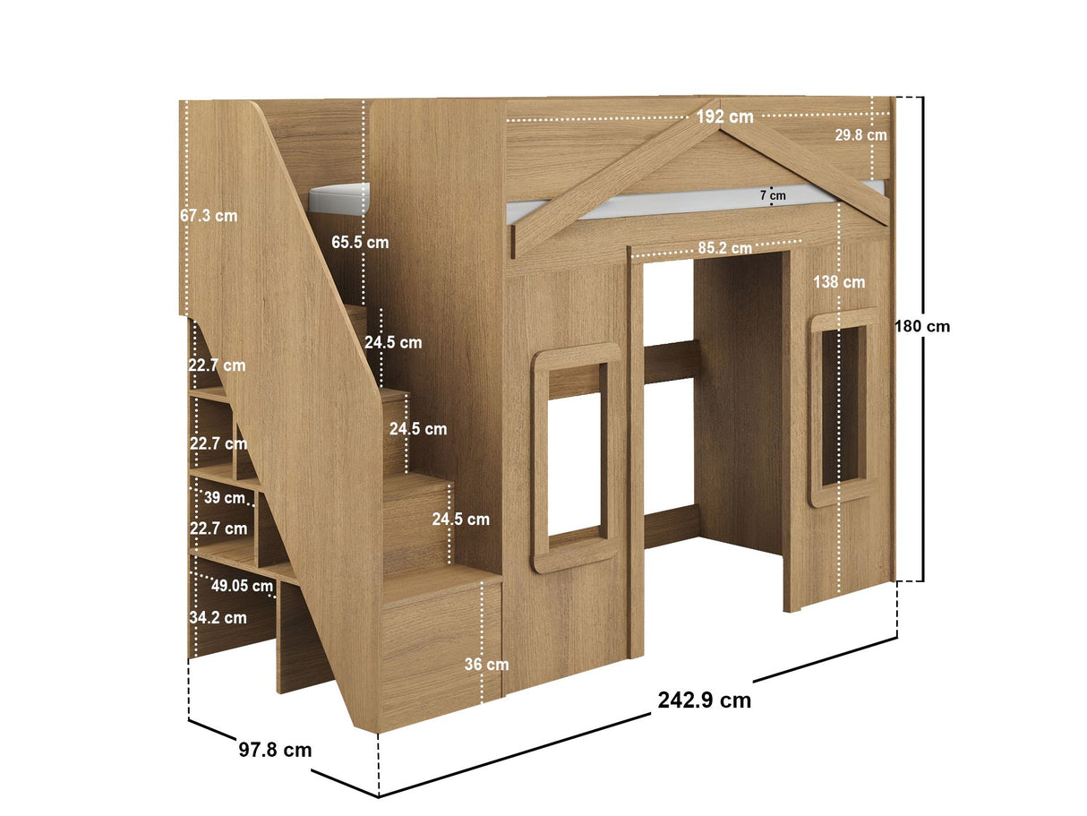 Flair Nixon Playhouse High Sleeper with Storage Oak