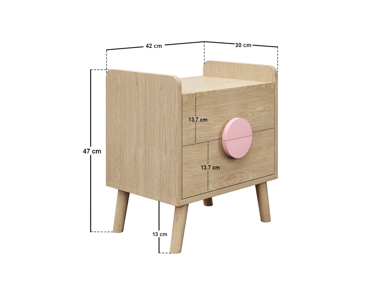 Flair Noah 2 Drawer Bedside Table -Oak & Pink