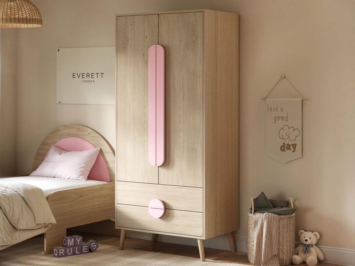 Flair Noah 2 Door Wardrobe with 2 Drawers Oak & Pink