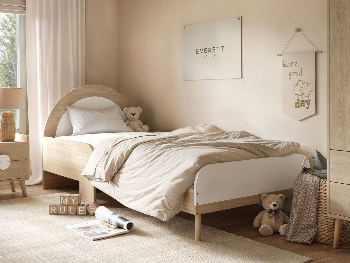 Flair Noah Single Curved Headboard Bed Oak & White