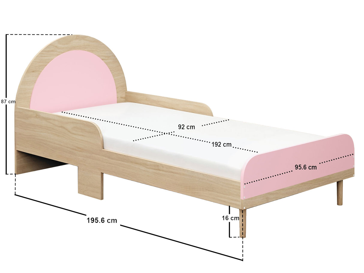 Flair Noah Single Curved Headboard Bed Oak & Pink