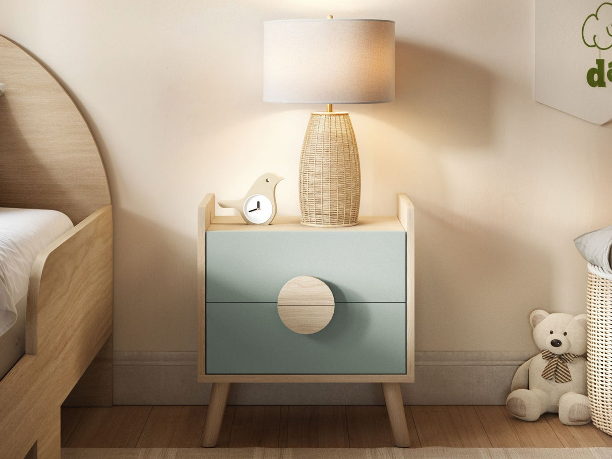 Flair Noah 2 Drawer Bedside Table Sage Green & Oak