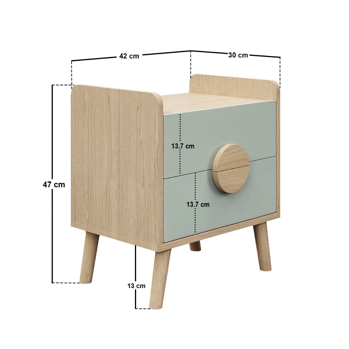 Flair Noah 2 Drawer Bedside Table Sage Green & Oak