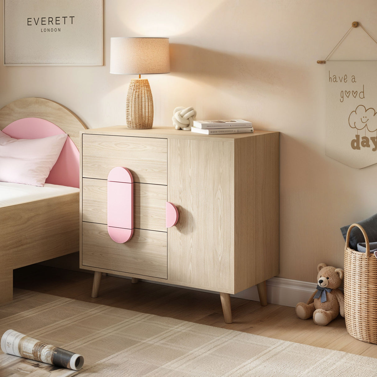 Flair Noah Chest of Drawers Sage Oak & Pink
