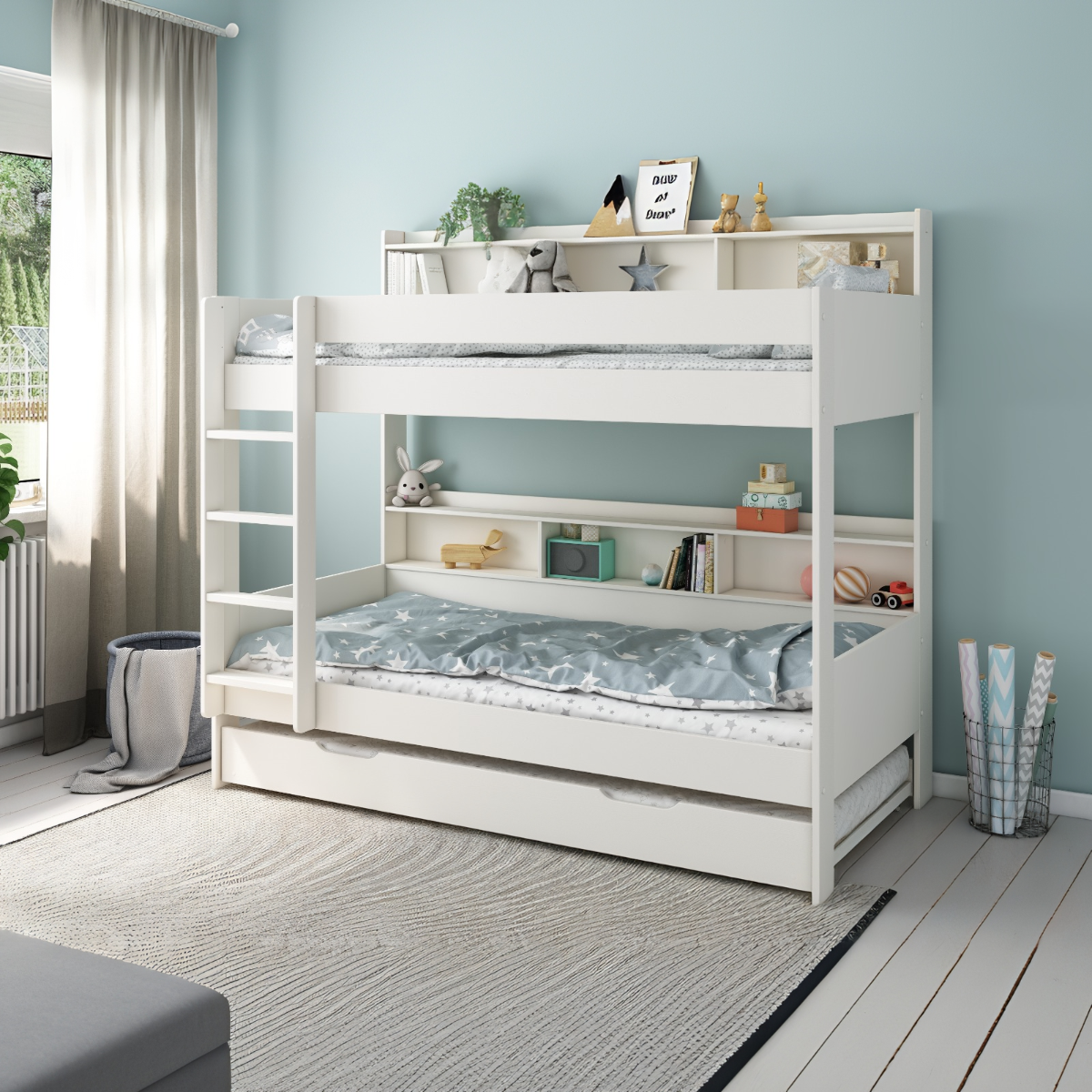 Noomi Bodie Solid Wood Storage Bunk Bed White (FSC-Certified)