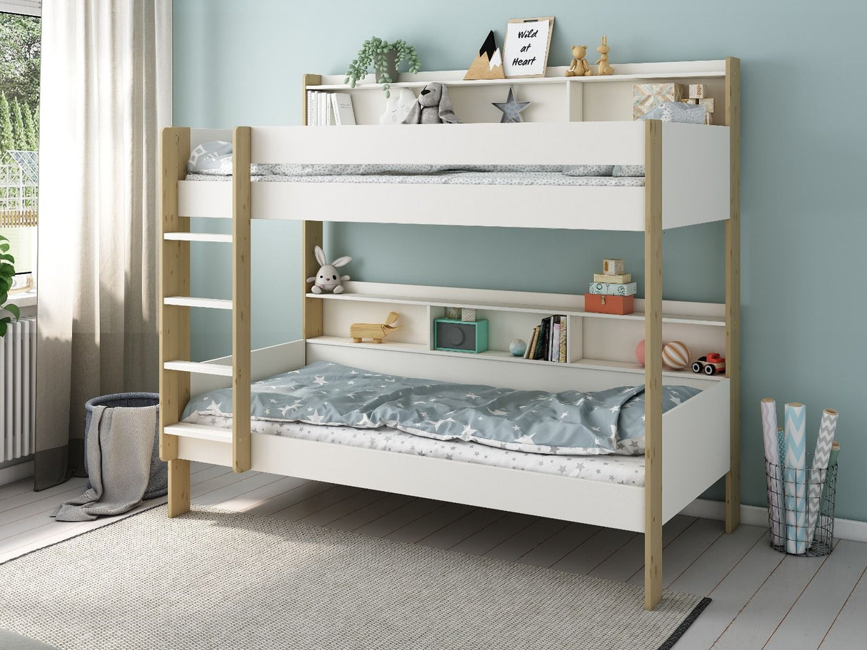 Noomi Bodie Solid Wood Storage Bunk Bed White & Oak (FSC-Certified)