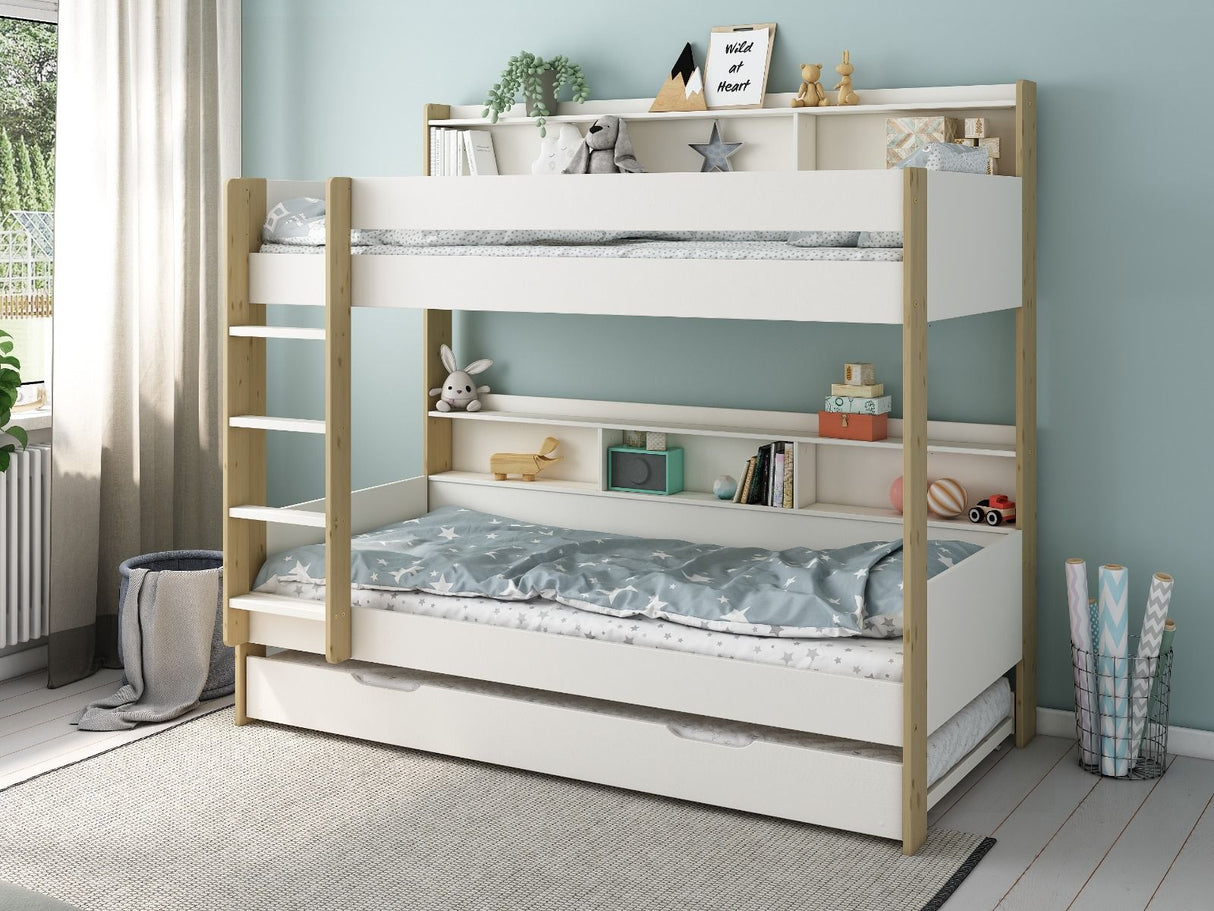 Noomi Bodie Solid Wood Storage Bunk Bed White & Oak (FSC-Certified)
