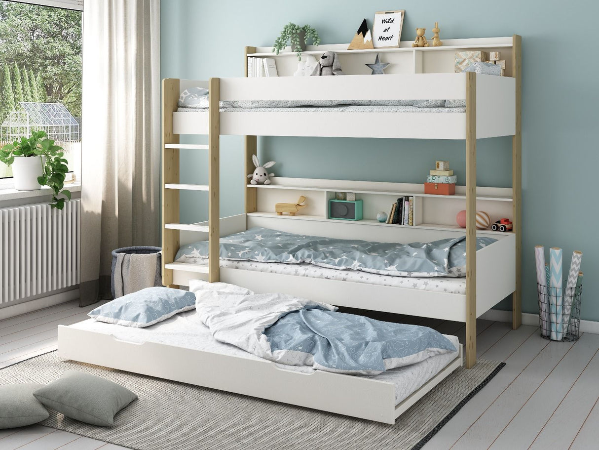 Noomi Bodie Solid Wood Storage Bunk Bed White & Oak (FSC-Certified)