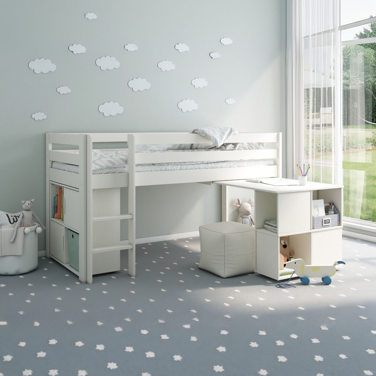 Noomi Nora Solid Wood Mid Sleeper Craft Cabin White (FSC-Certified)