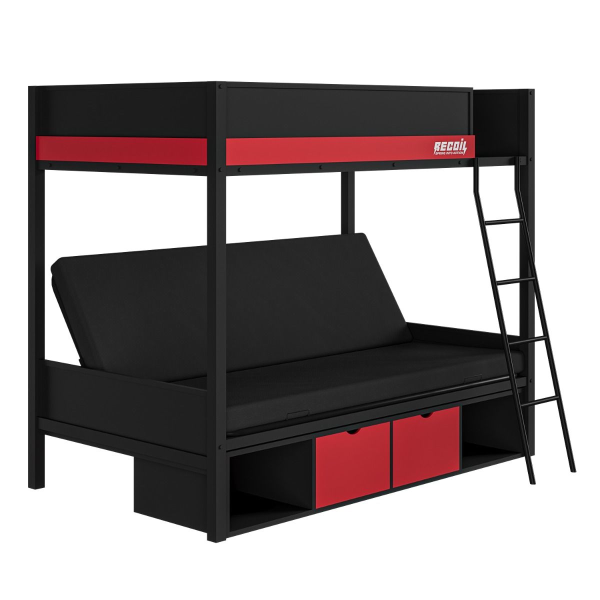 Recoil Nova Gaming Metal Bunk Bed with Futon Black & Red