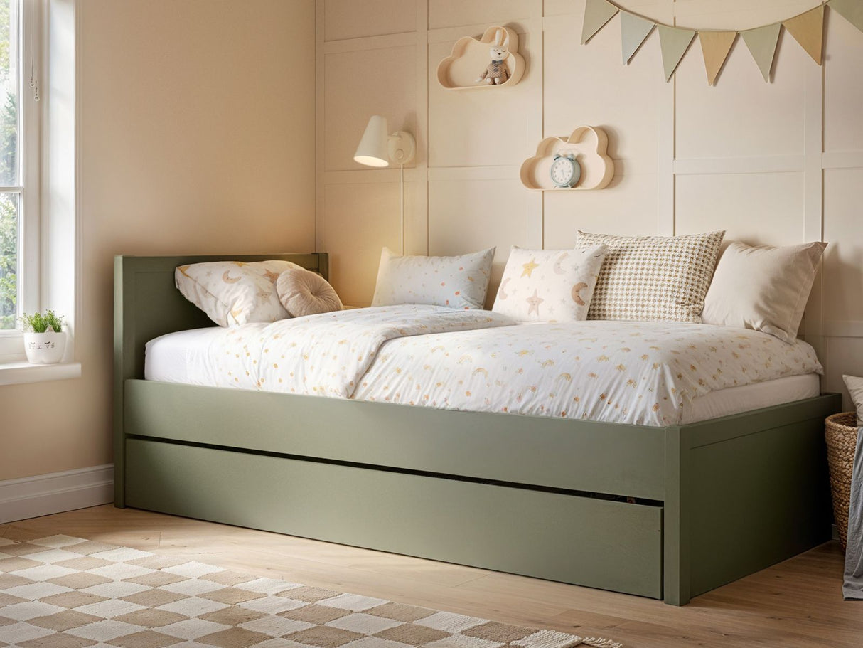 Flair Oli Single Wooden Bed with Drawers Green