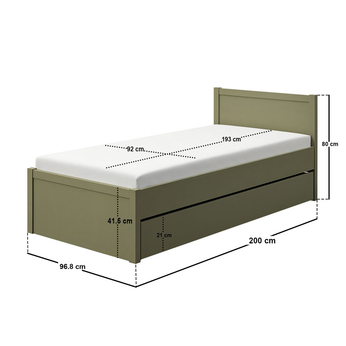 Flair Oli Single Wooden Bed with Drawers Green
