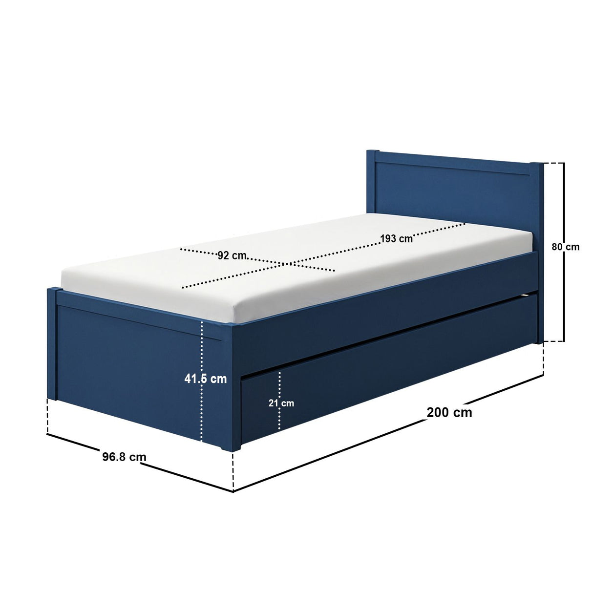 Flair Oli Single Wooden Bed with Drawers Navy
