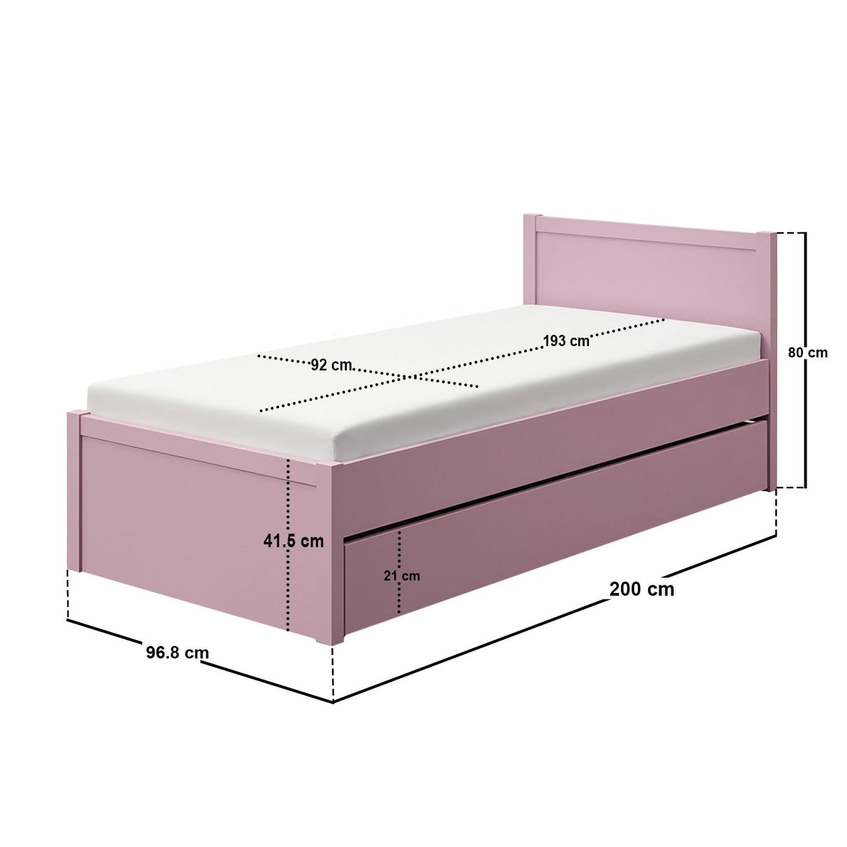 Flair Oli Single Wooden Bed with Drawers Pink