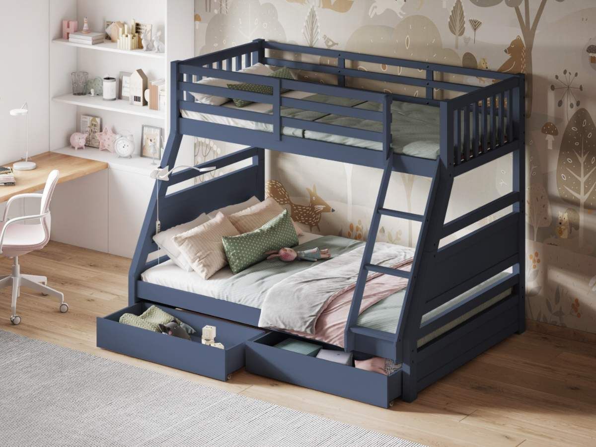Flair Ollie Triple Bunk Bed with Drawers Navy