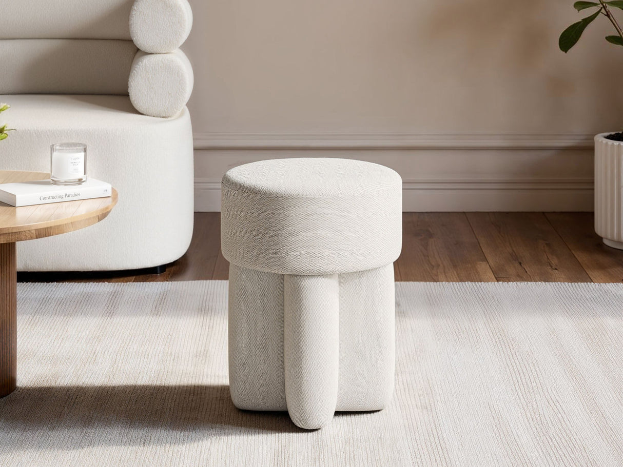 SOLACE+CO Astrid Wave Chenille Round Pouffe Cream