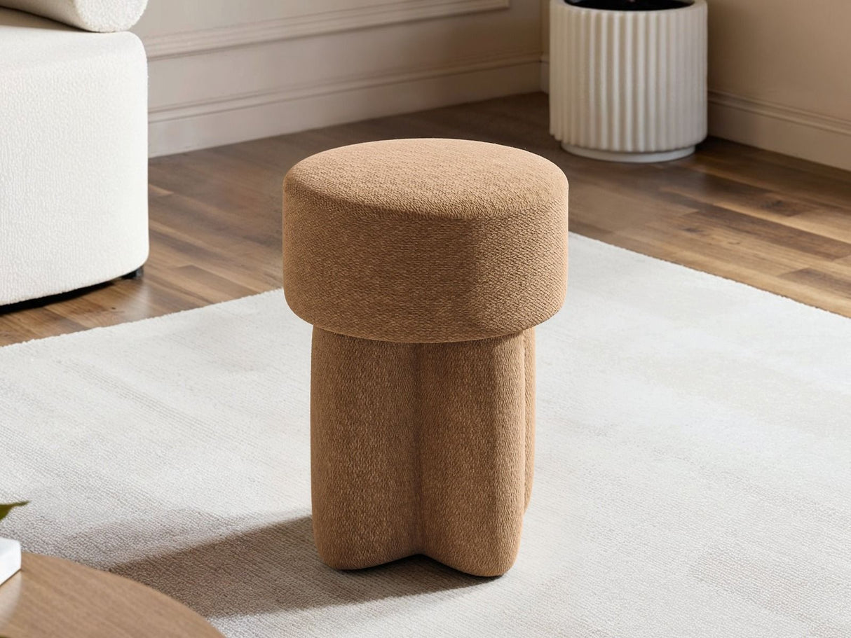 SOLACE+CO Astrid Wave Chenille Round Pouffe Light Brown