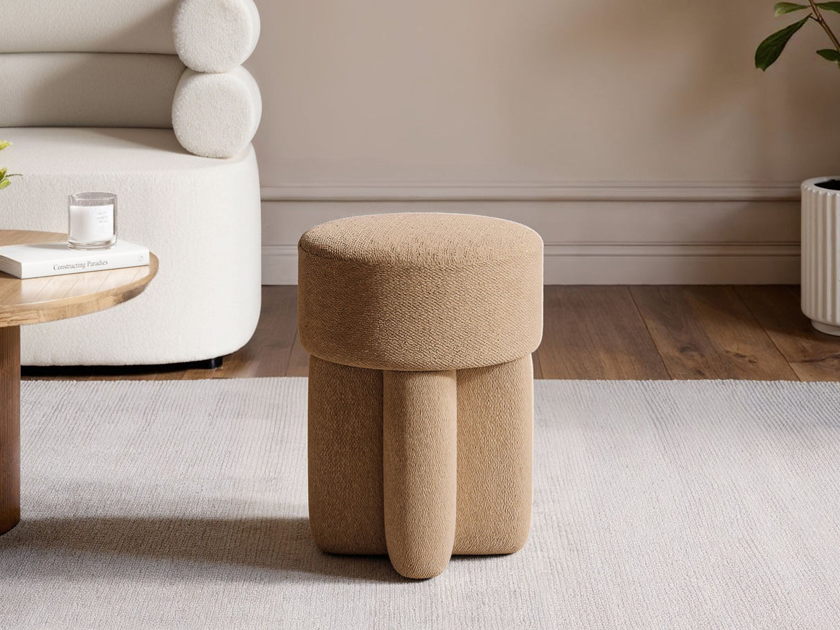 SOLACE+CO Astrid Wave Chenille Round Pouffe Light Brown