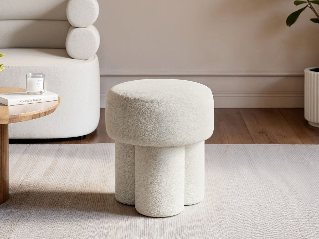 SOLACE+CO Ferro High Round Pouffe Beige Sherpa Fleece