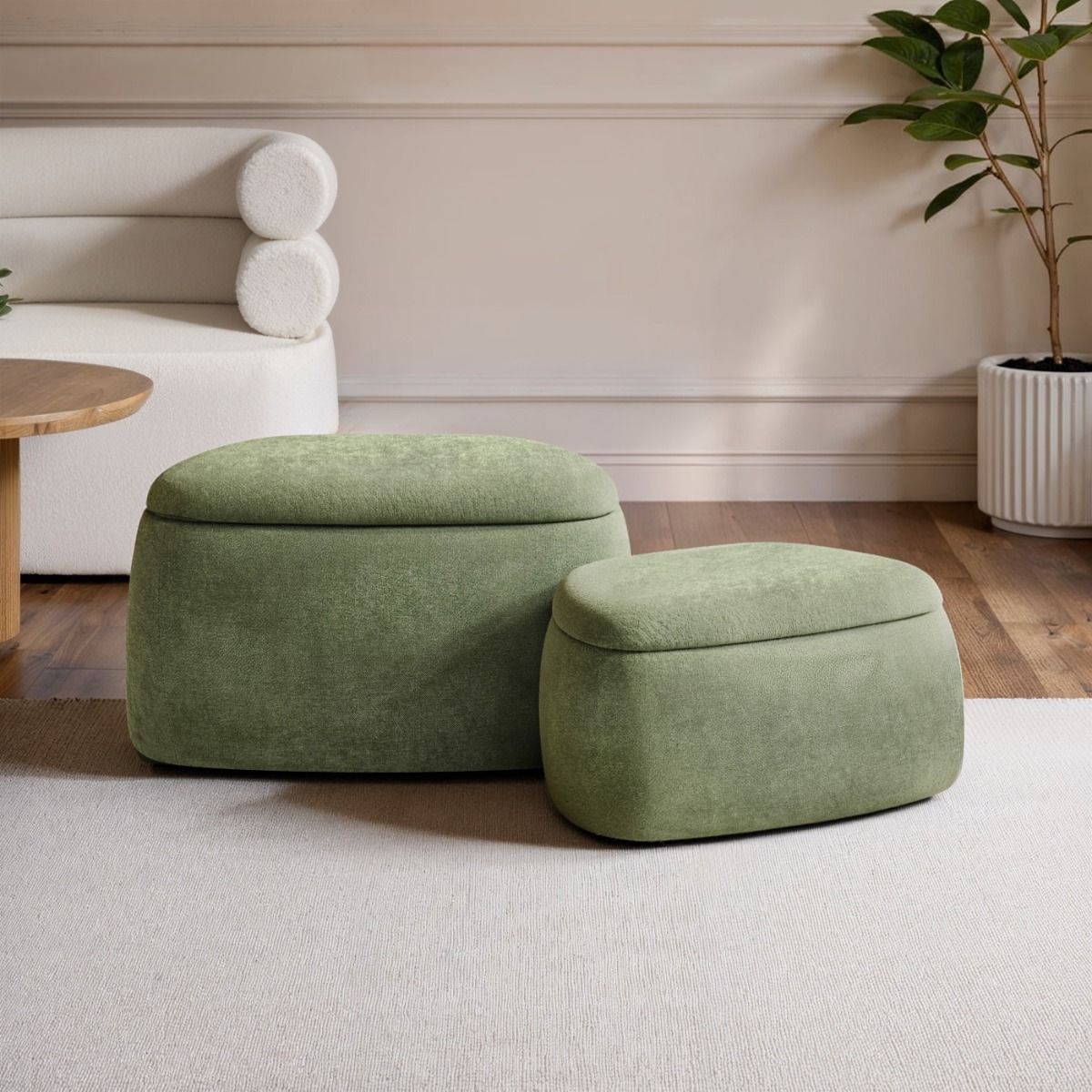 SOLACE+CO Zuri Storage Pouffe Set Green Chenille
