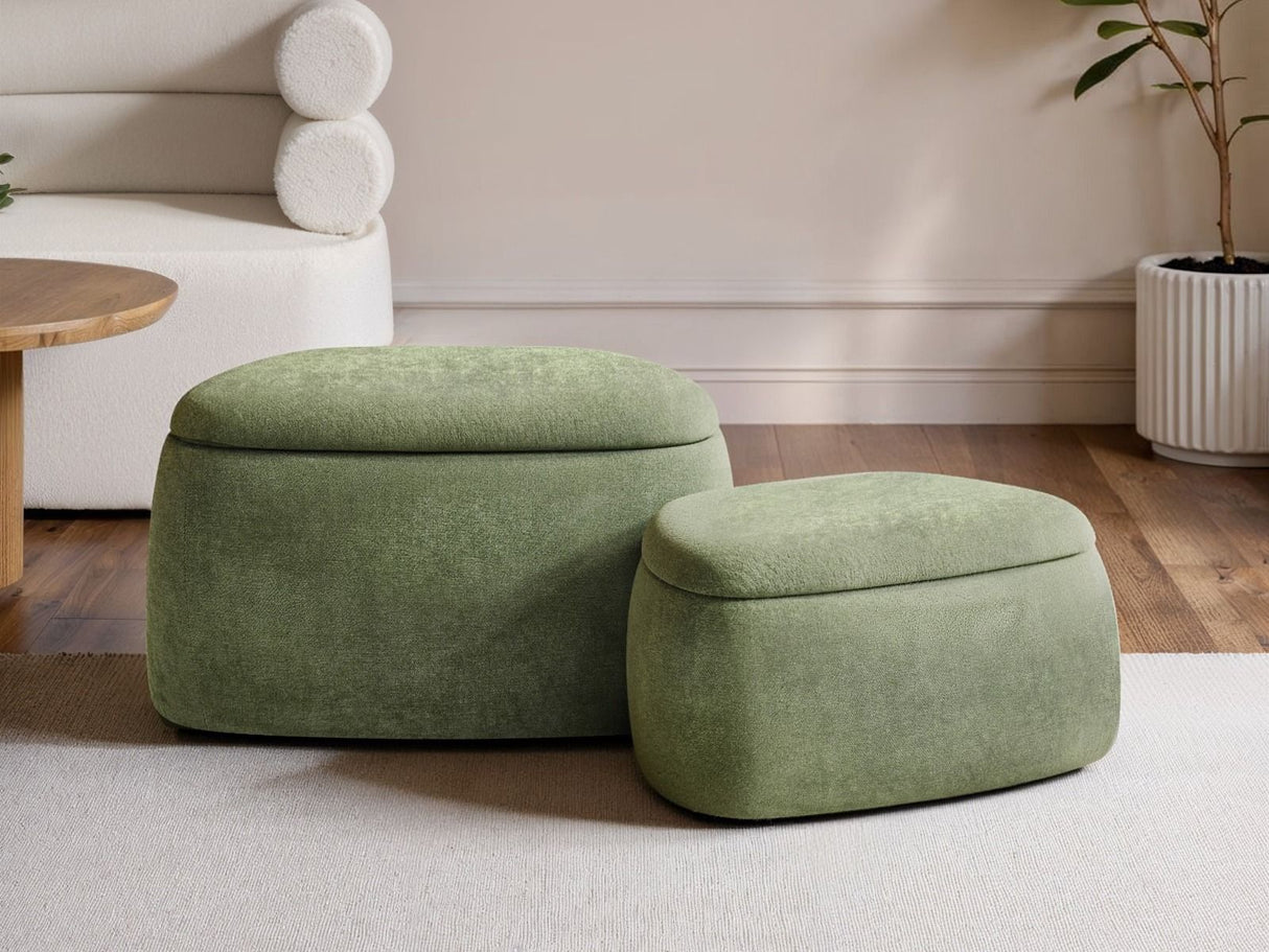 SOLACE+CO Zuri Storage Pouffe Set Green Chenille