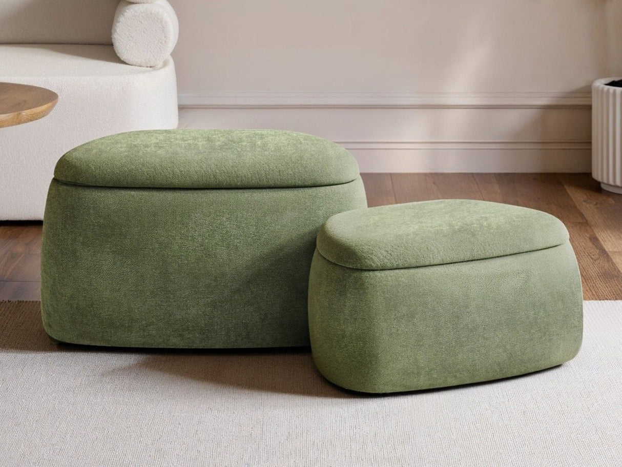SOLACE+CO Zuri Storage Pouffe Set Green Chenille