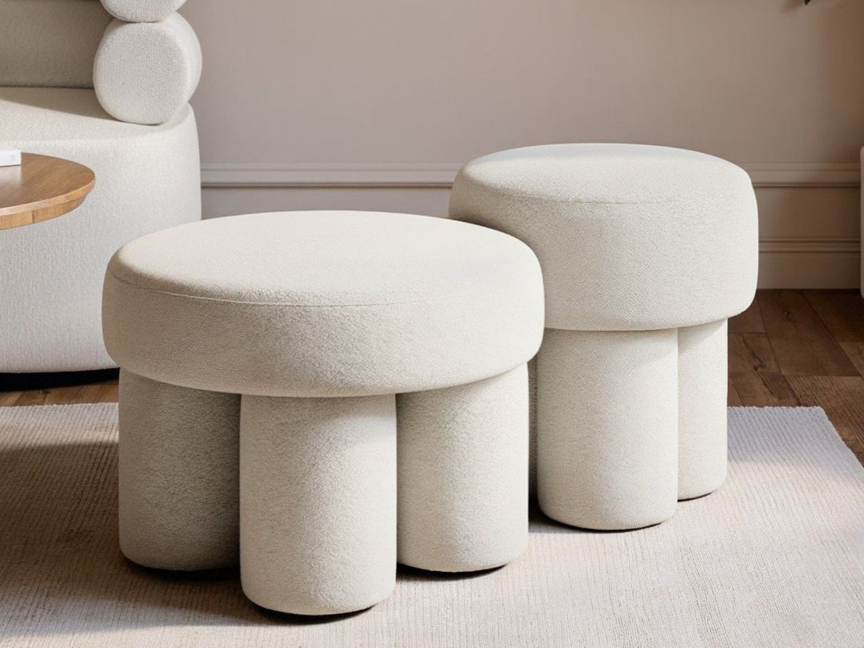 SOLACE+CO Ferro Round Pouffe Set Beige Sherpa Fleece