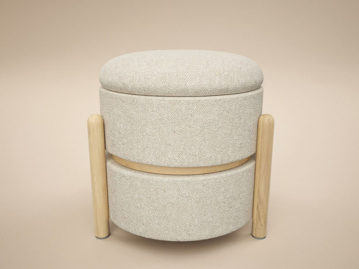 SOLACE+CO Ada Storage Round Pouffe Beige Boucle