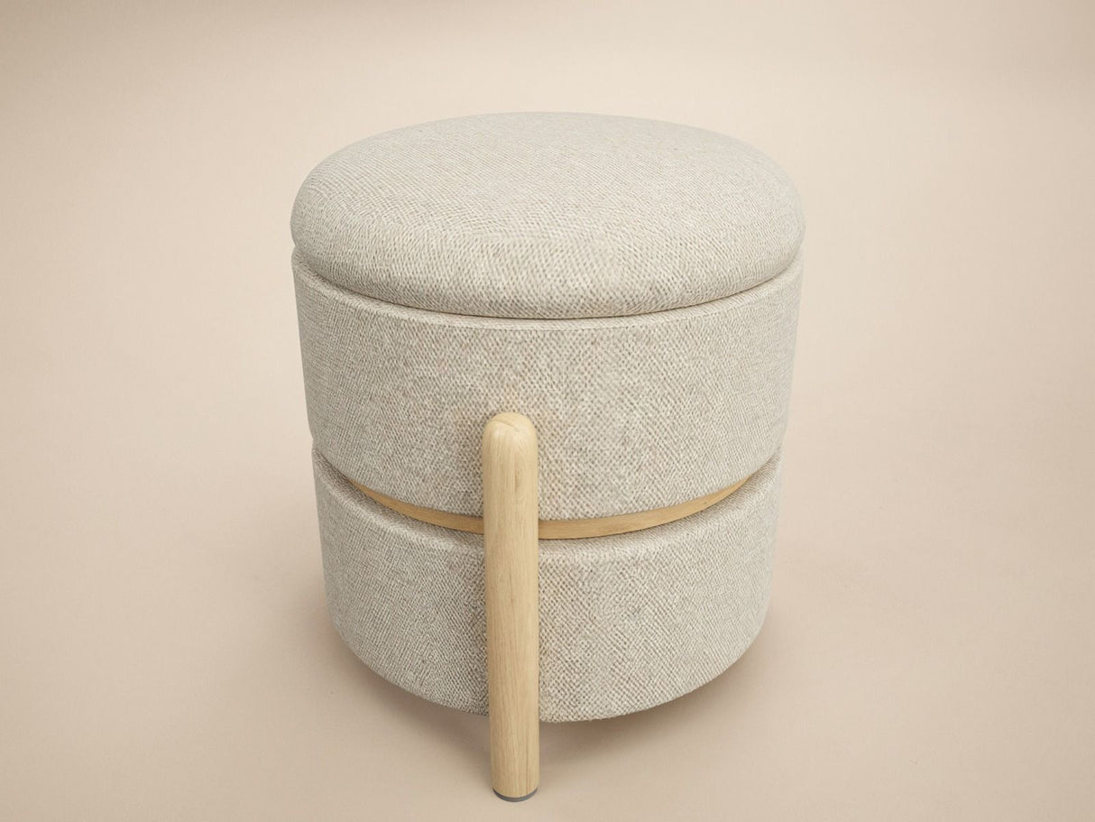 SOLACE+CO Ada Storage Round Pouffe Beige Boucle