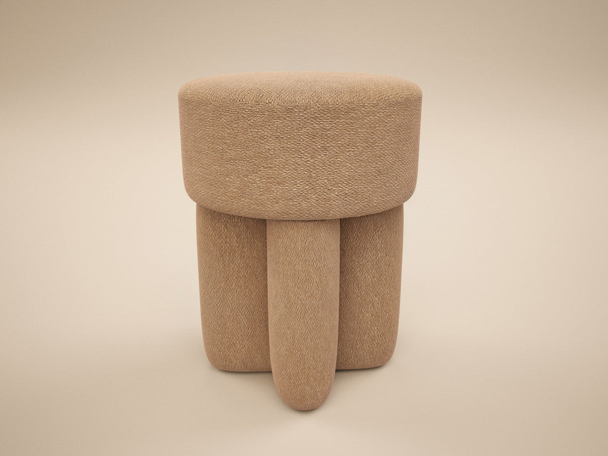 SOLACE+CO Astrid Wave Chenille Round Pouffe Light Brown