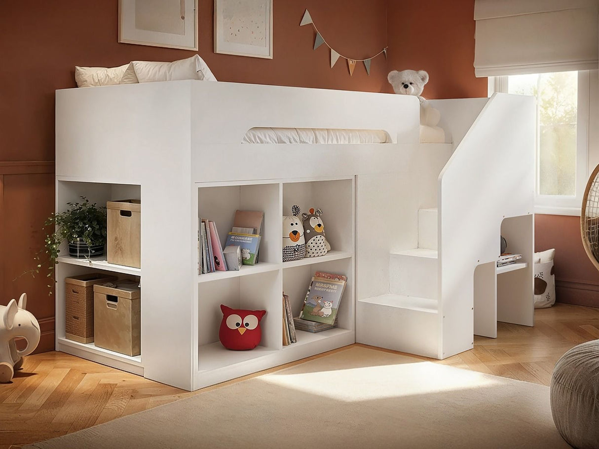 Flair Quinn Staircase Mid Sleeper Bed with Storage White