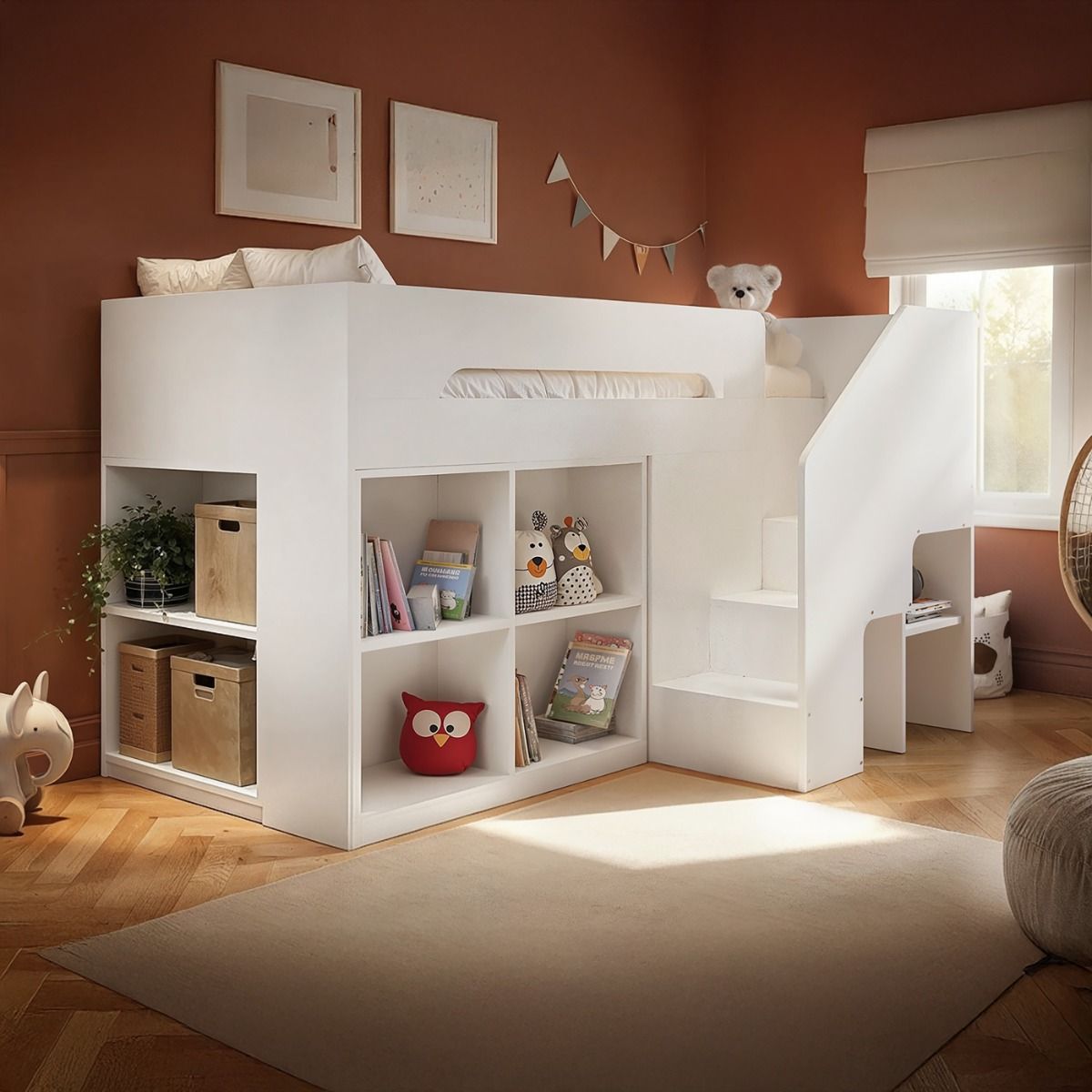 Flair Quinn Staircase Mid Sleeper Bed with Storage White