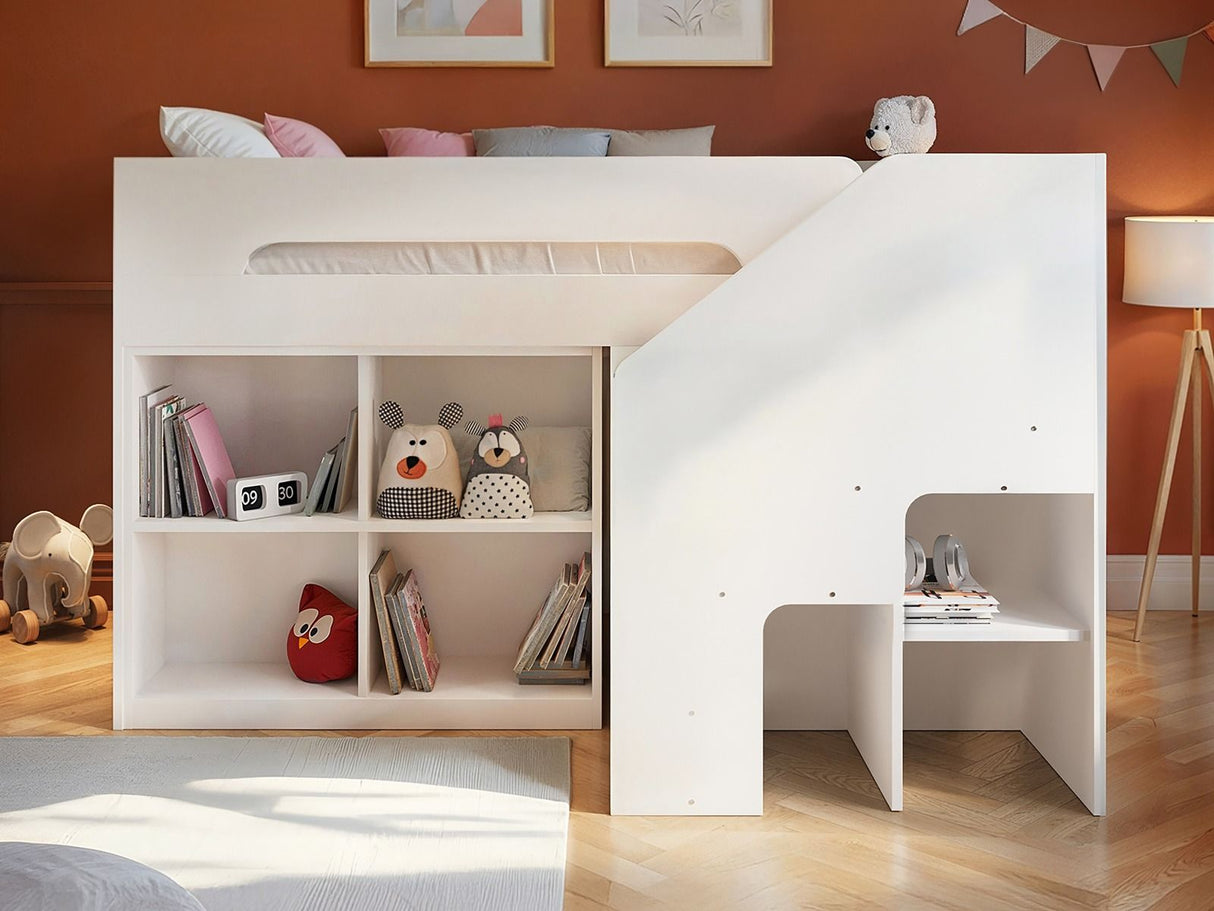Flair Quinn Staircase Mid Sleeper Bed with Storage White