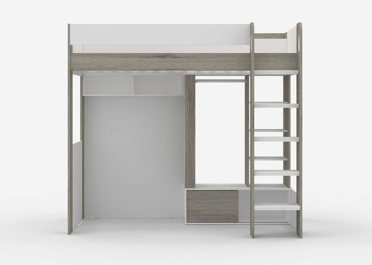 Flair Hampton High Sleeper with Wardrobe White & Grey