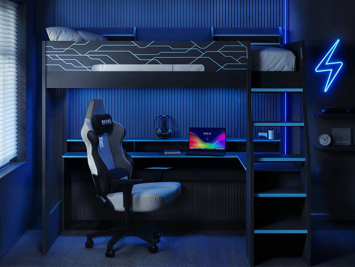 Recoil Ultimate Neon Single Gaming High Sleeper Charcoal & Blue