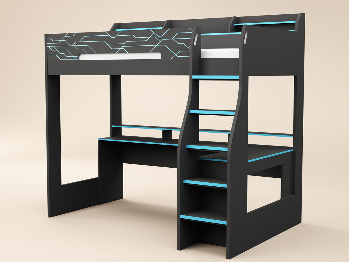 Recoil Ultimate Neon Small Double Gaming High Sleeper Charcoal & Blue