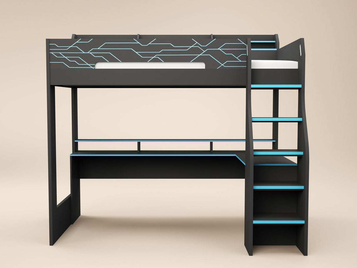 Recoil Ultimate Neon Single Gaming High Sleeper Charcoal & Blue
