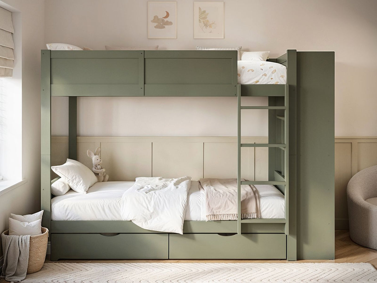 Flair Ruby Wooden Bunk Bed with Storage Green
