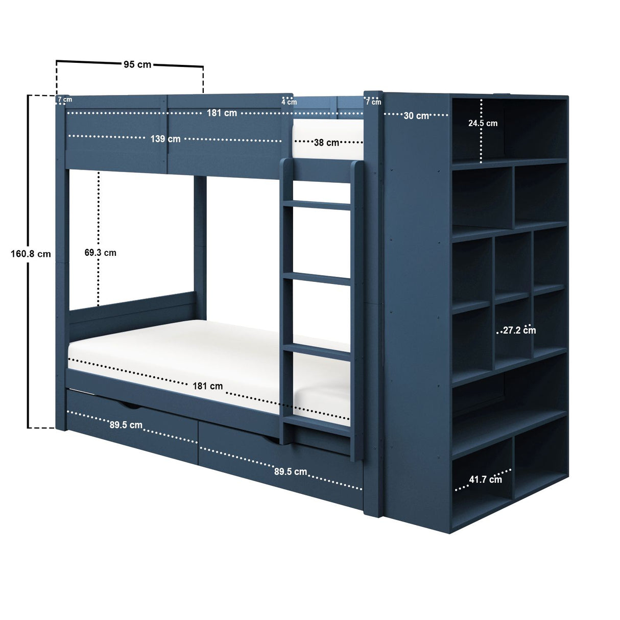 Flair Ruby Wooden Bunk Bed with Storage Blue