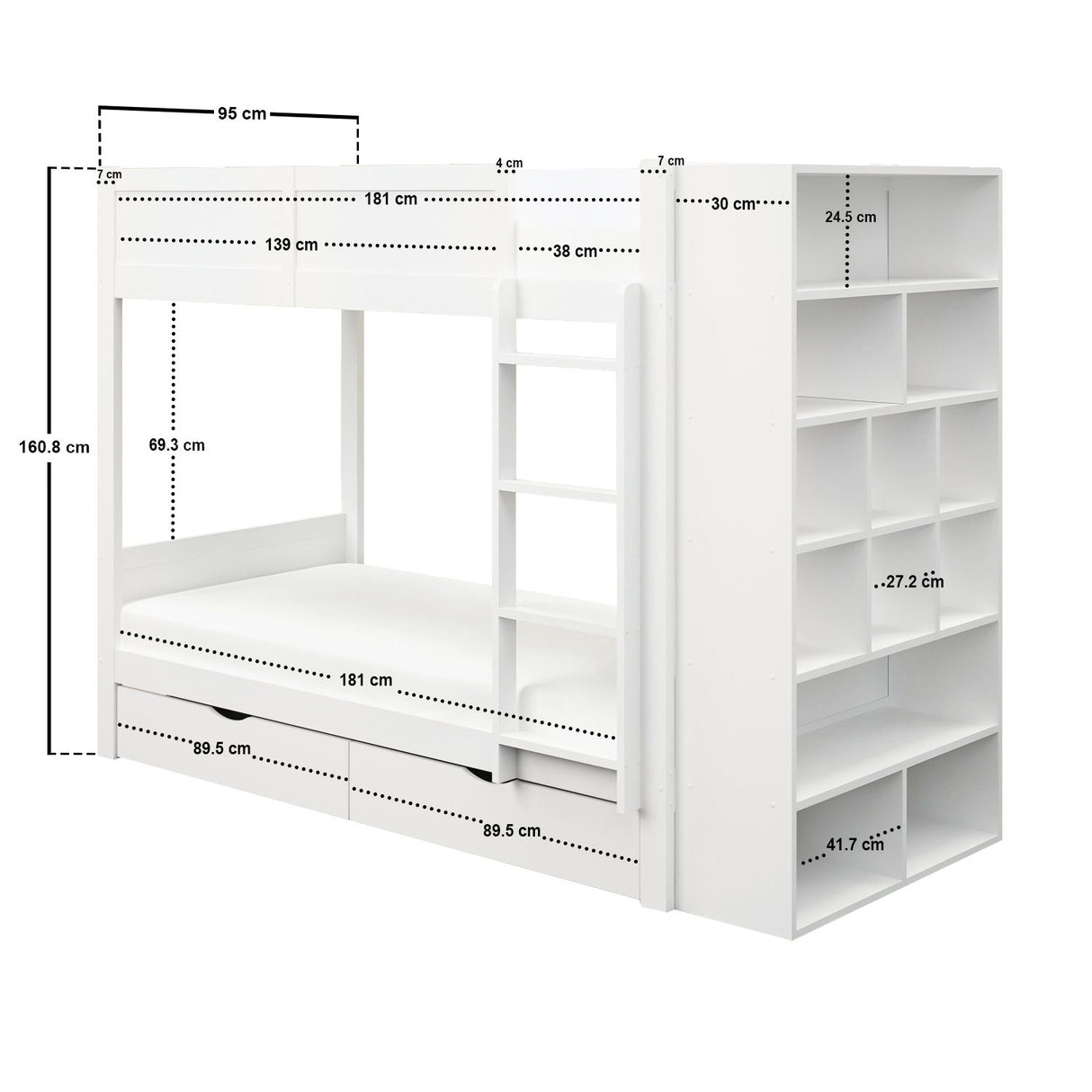 Flair Ruby Wooden Bunk Bed with Storage White