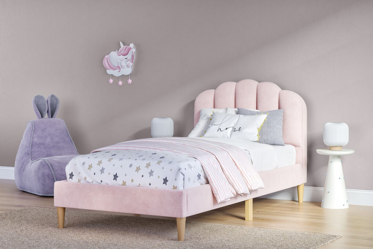 Flair Scallop Single Velvet Bed Frame Frame Pink
